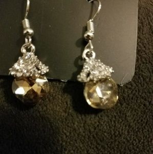 Amber and diamond tear  drop earrings